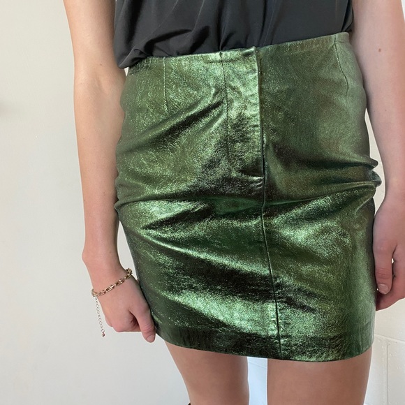 Bec & Bridge metallic leather green mini skirt size 6 - Picture 5 of 7